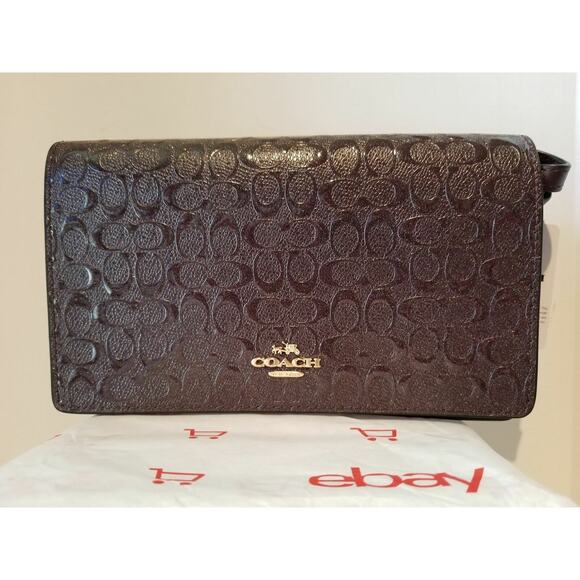 Coach F15620 Signature Debossed Patent Leather Foldover Clutch Crossbody - IM/Ox - Picture 1 of 4